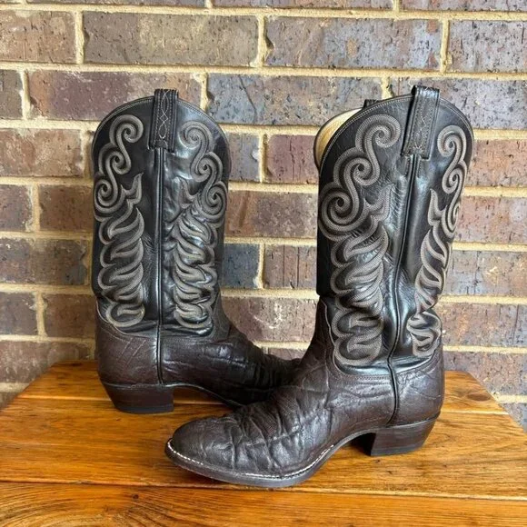 VTG Tony Lama Brown Leather Boots Style 8594 Size 9D